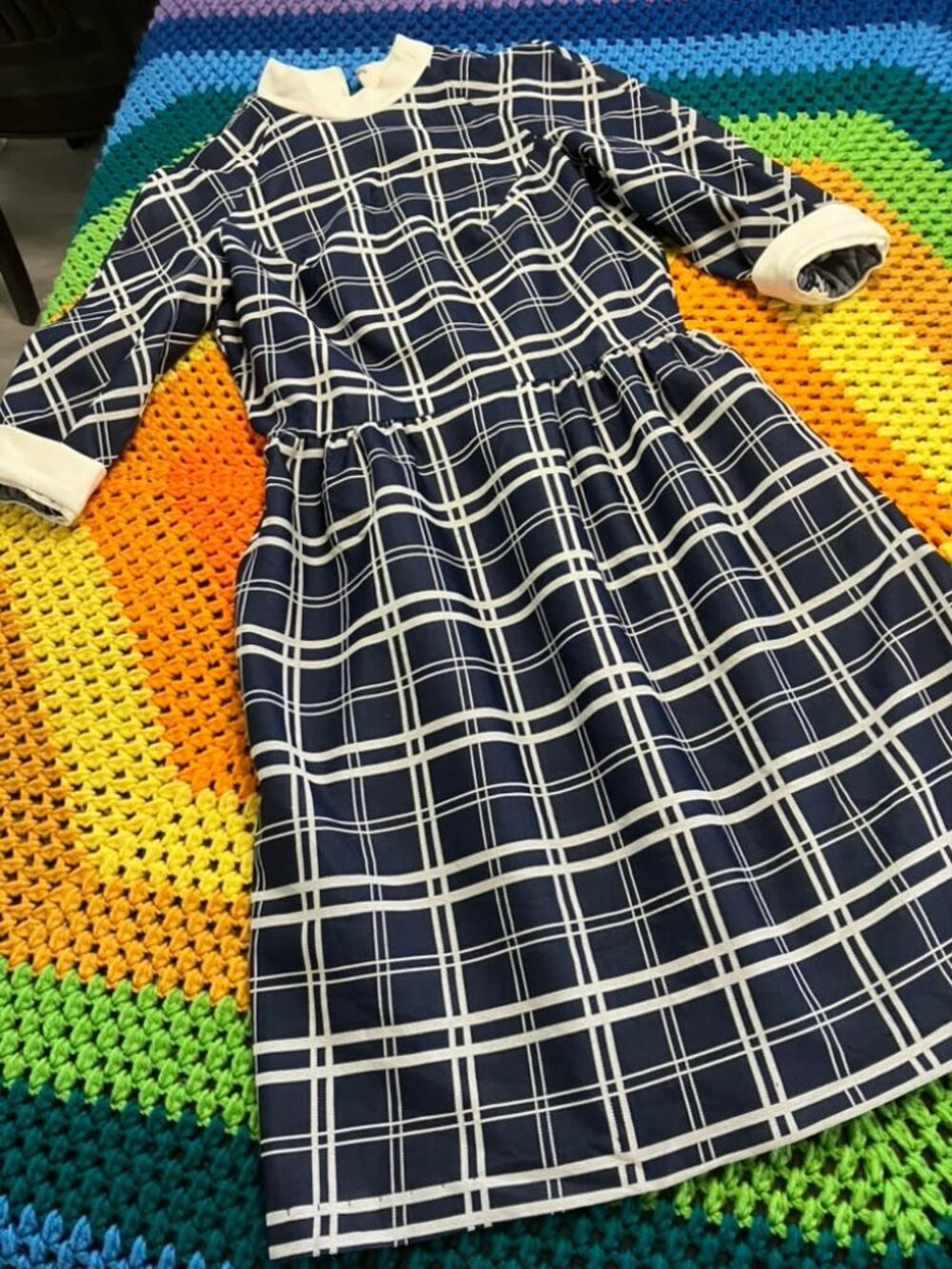 60's Vintage Alison Ayres Marsha Brady Mod Blue White Check Mini Dress